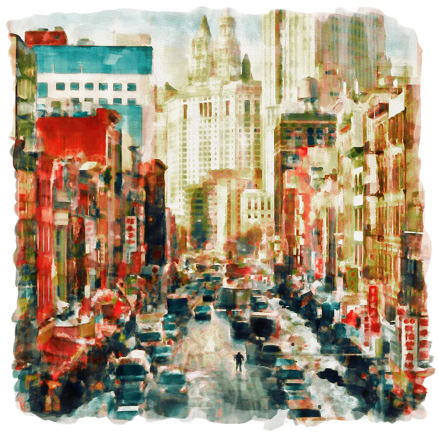 Winter in Chinatown - New York Painting by Marian Voicu
