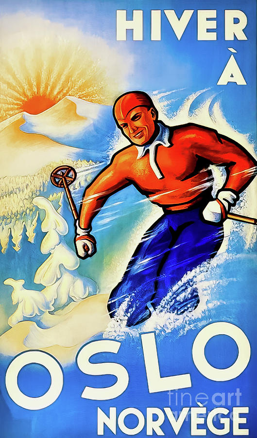 Winter in Oslo Norway Vintage Ski Poster Drawing by M G Whittingham