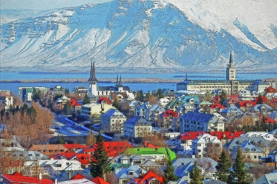 Winter in Reykjavik, Iceland Digital Art by Frans Blok