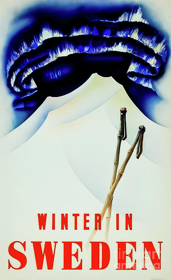 Winter in Sweden Ski Poster Drawing by M G Whittingham