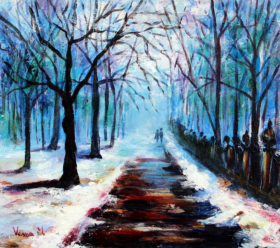 Winter in the park Painting by Vesna Martinjak