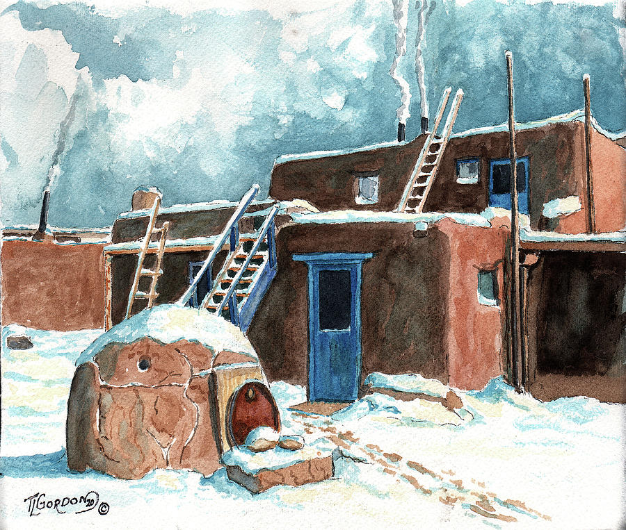 Winter in the pueblo Painting by Timithy L Gordon