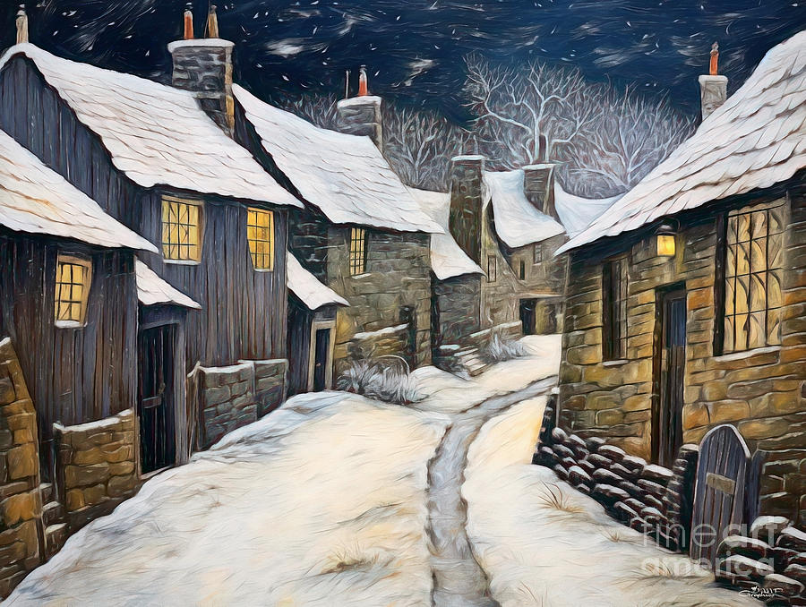 Winter in the Village Digital Art by Jutta Maria Pusl