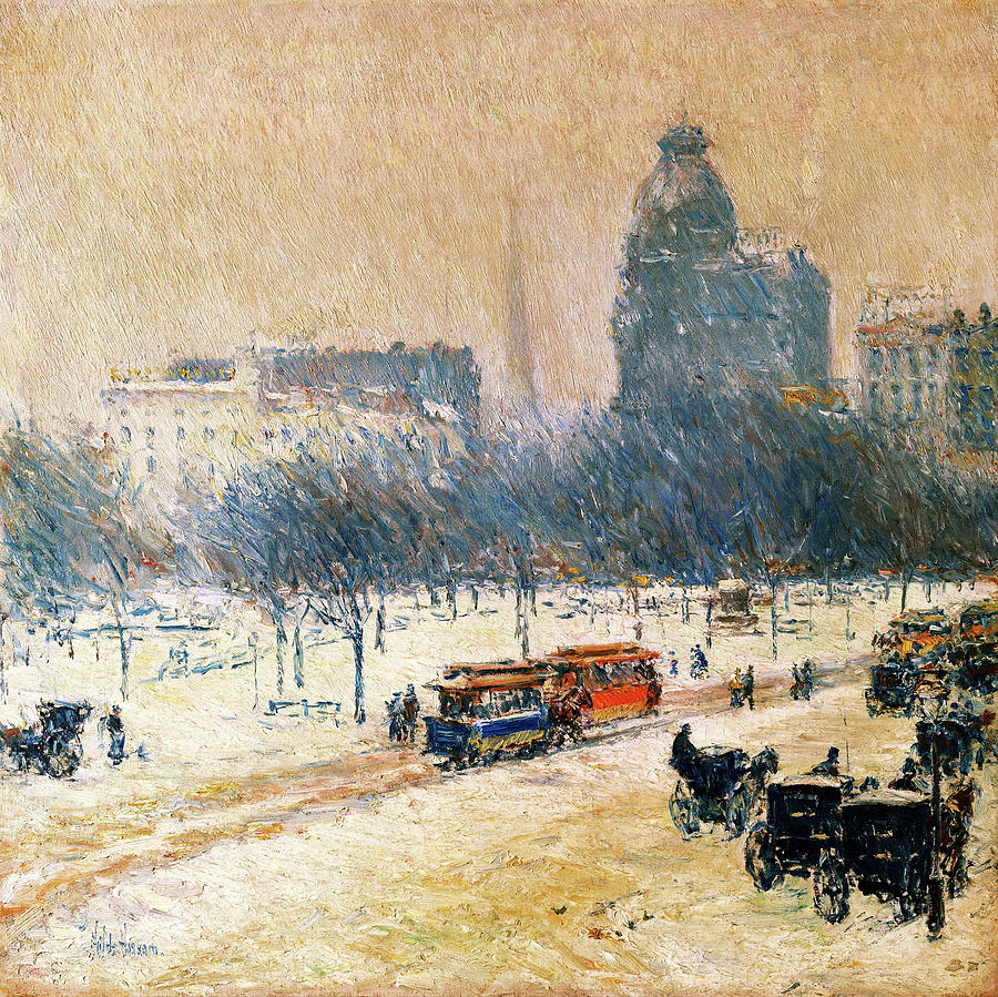 Winter Painting - Winter in Union Square - Digital Remastered Edition by Frederick Childe Hassam