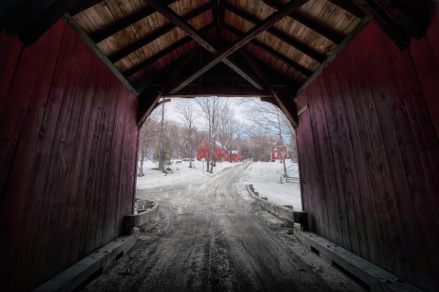 Winter in Vermont - Green River Covered Bridge Photograph by Joann Vitali
