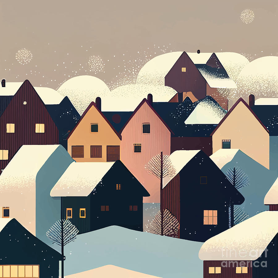 winter in Village Digital Art by Ariadna De Raadt