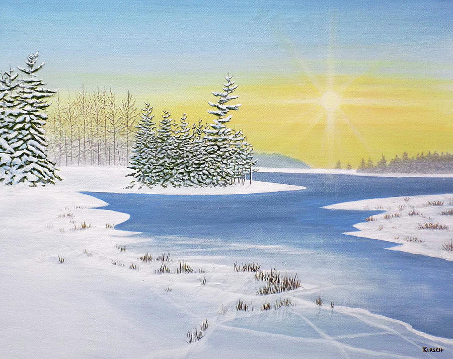 Winter Lake Painting by Kenneth M Kirsch
