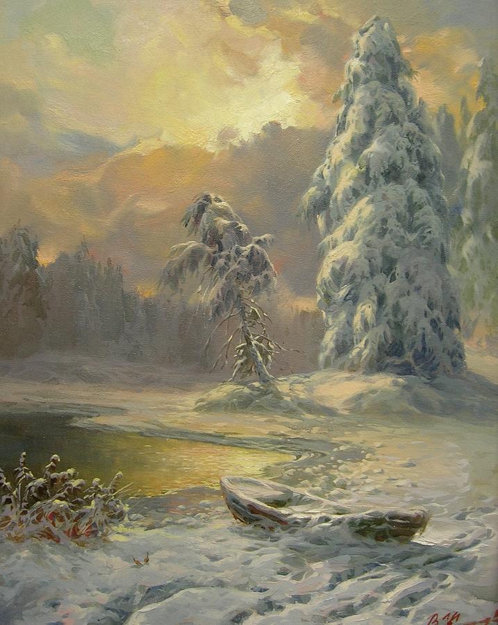 Winter. Lake. Painting