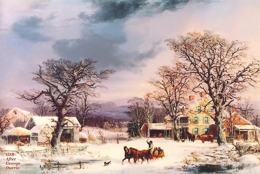 Winter Landcsape Scene After George Durrie No.1 L A S Digital Art