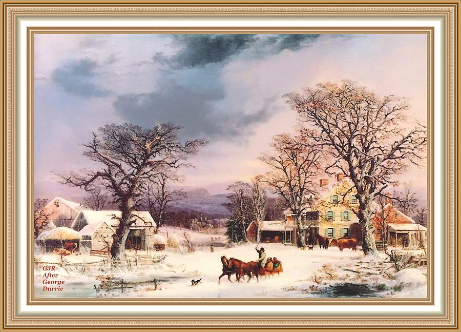 Winter Landcsape Scene After George Durrie No.1 L A S - With Printed Frame. Digital Art
