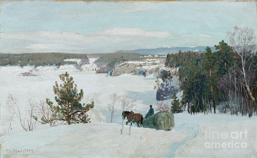 Winter landscape, 1903 Painting by O Vaering by Nils Hansteen