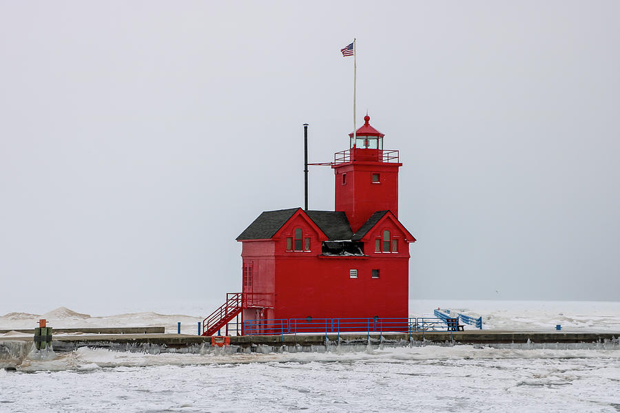 Winter Landscape at Big Red Lighthouse Photograph by Dawn Richards