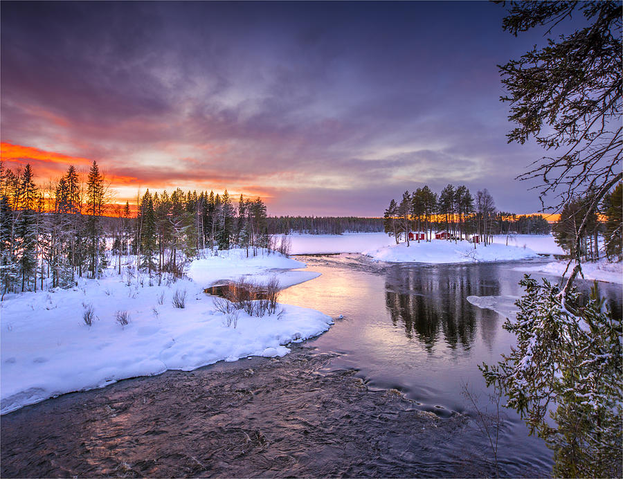 Winter landscape at dusk, countryside near Ranea, Lapland, Sweden Photograph by Southern Lightscapes-Australia
