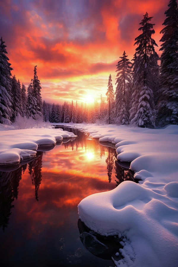 Winter Landscape at Sunset 01 Digital Art by Matthias Hauser