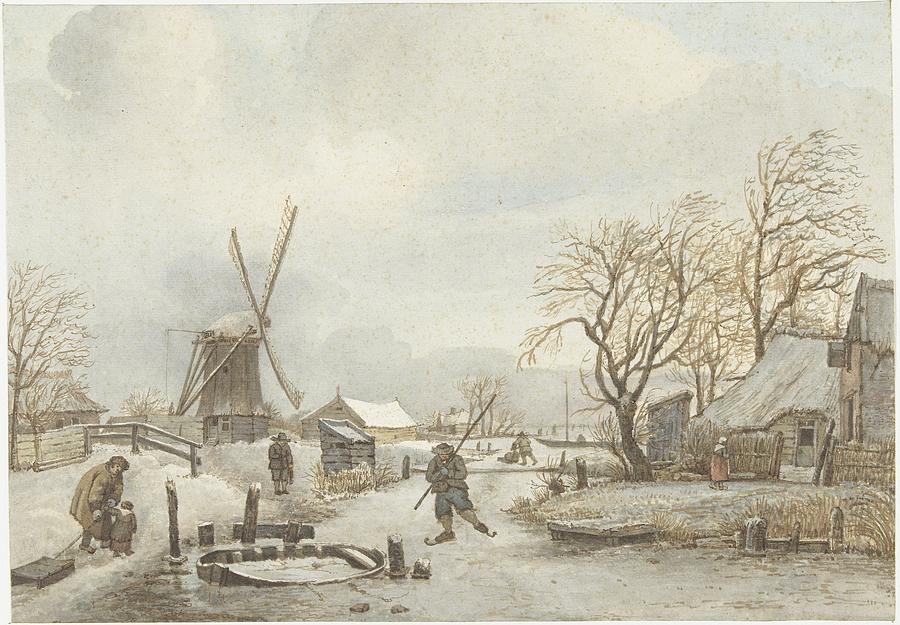 Winter landscape, Gerrit Lamberts, 1815 Painting by MotionAge Designs