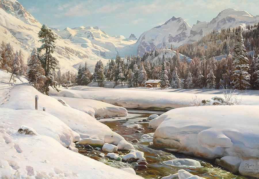Winter Landscape In Switzerland Near Engadin Painting