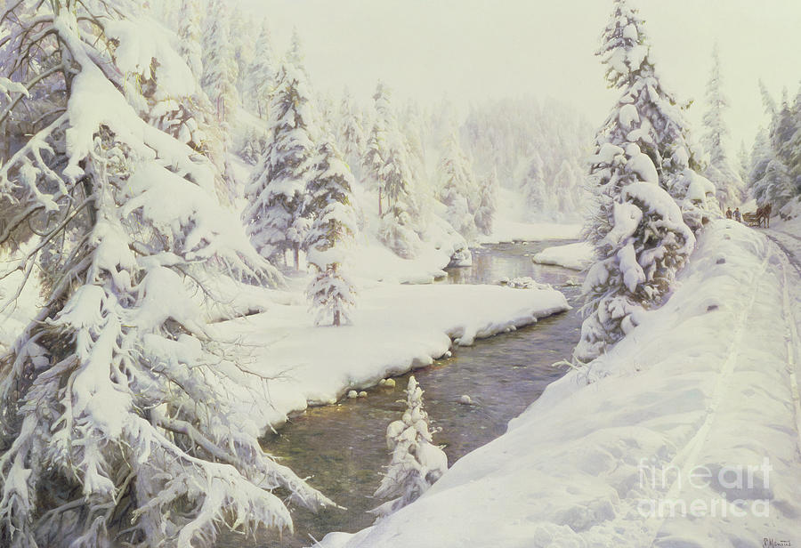 Winter landscape, St Moritz, 1930 Painting by Peder Monsted
