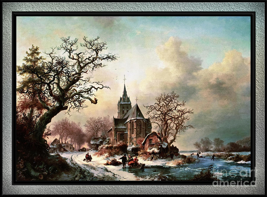 Winter Landscape with Activities by a Village by Frederik Marinus Kruseman Art Reproduction Painting by Rolando Burbon