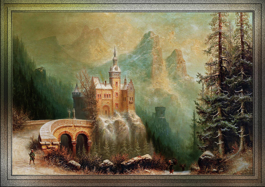 Winter Landscape With Castle In The Mountains by Albert Bredow Painting by Xzendor7