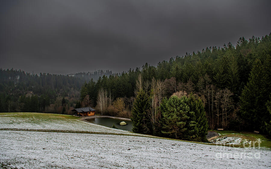 Winter Landscape With Cottage At Lake And Forest In Lower Austria In Austria Photograph by Andreas Berthold