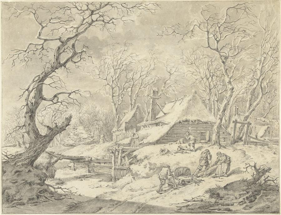 Winter landscape with farm, Pieter Pietersz. Barbiers, 1759  Painting by MotionAge Designs