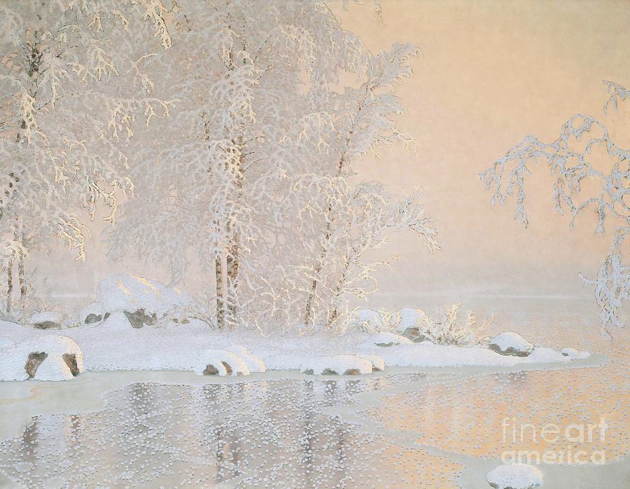 Winter landscape with frozen lake Painting by Artus Gallery - Fine Art ...