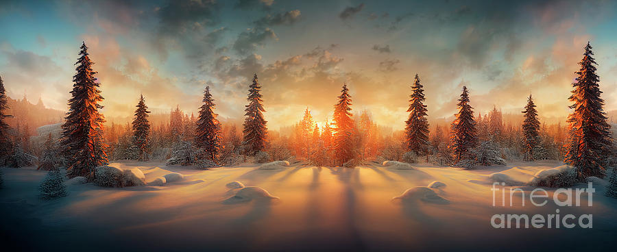 Winter Photograph - Winter landscape with pine forest covered with snow an by Jelena Jovanovic