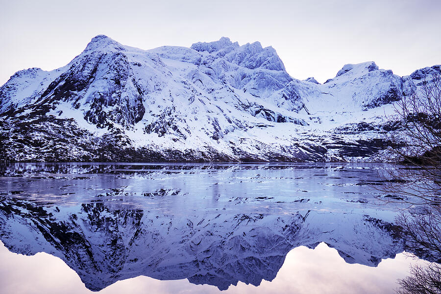 Winter landscape with reflection on Lofoten  near Svolvaer, Norway Photograph by Brytta