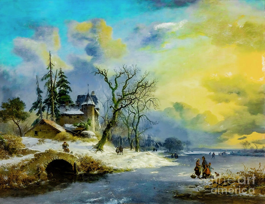 Winter Landscape With Strollers And Skaters by  Frederik Marinus Kruseman Photograph by Carlos Diaz