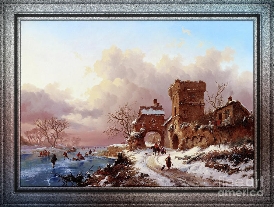 Winter Landscape With Travelers by Frederik Kruseman Classical Art Old Masters Reproduction Painting by Rolando Burbon