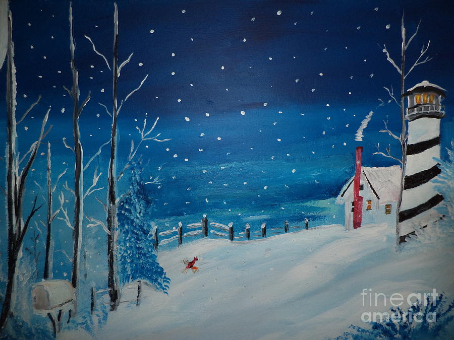 Winter Lighthouse Moment Painting # 129 Painting by Donald Northup