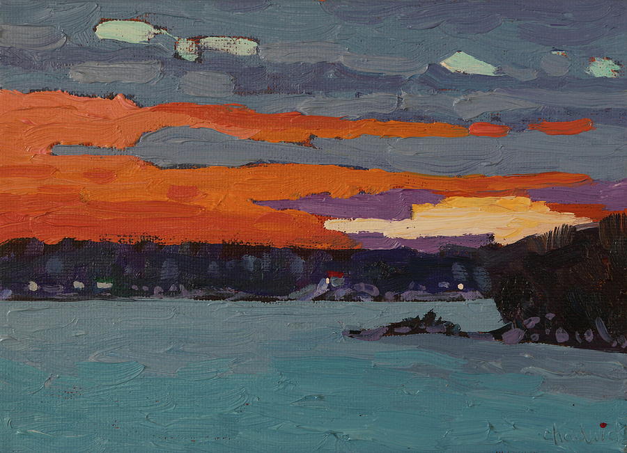 Winter March Sunset on Ice Painting by Phil Chadwick