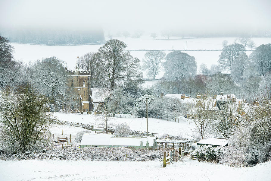 Winter Photograph - Winter Mist and Snow Upper Slaughter Cotswolds by Tim Gainey
