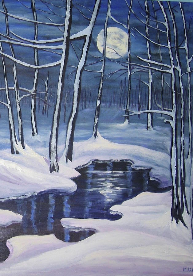 Winter Moon Painting by Erika Dick