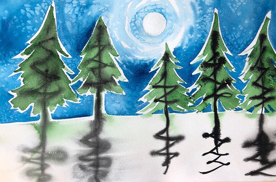 Winter Moon Painting by Helen Klebesadel