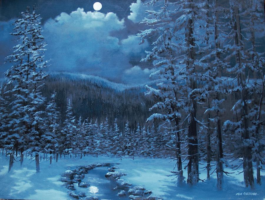 Winter Moon Painting by Ken Ahlering