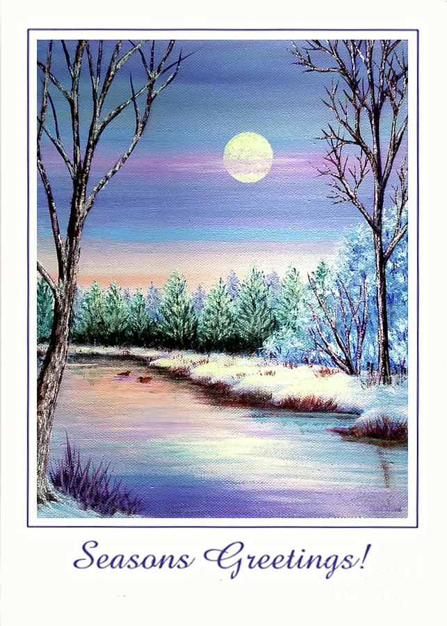 Winter Moon - Seasons Greetings Painting by Sarah Irland