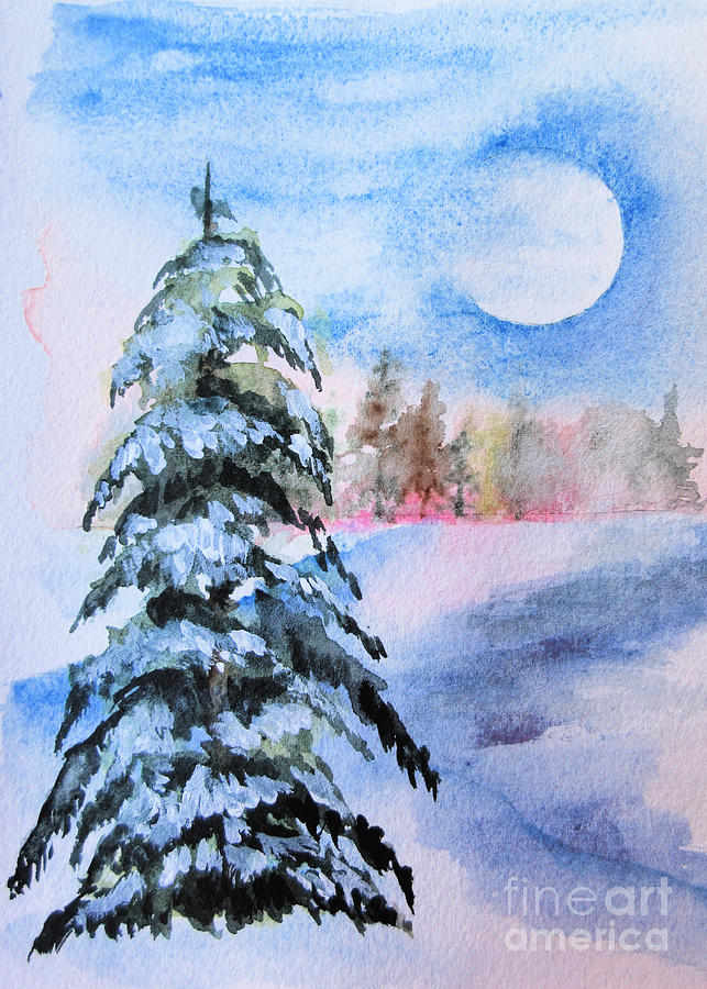 Winter Moonrise #3 Painting by Janet Cruickshank