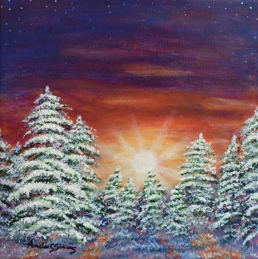 Winter Morning Sunrise Painting by Amelie Simmons