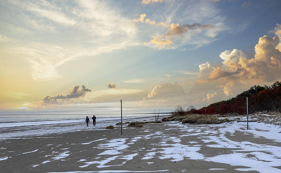 Winter Morning Walk On TheBeach Jurmala/ Special Feature in Winter Wonderland Group  Photograph by Aleksandrs Drozdovs
