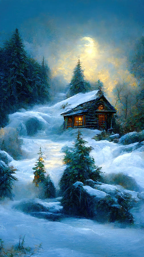 Winter Mountain Cabin 3 Digital Art by Wes and Dotty Weber