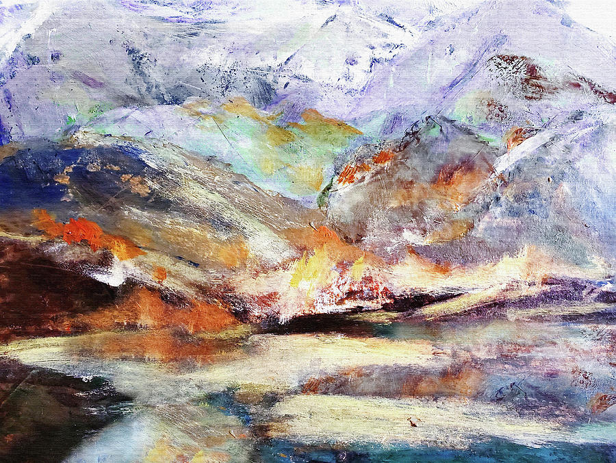 Winter Mountain Lake Reflections Painting