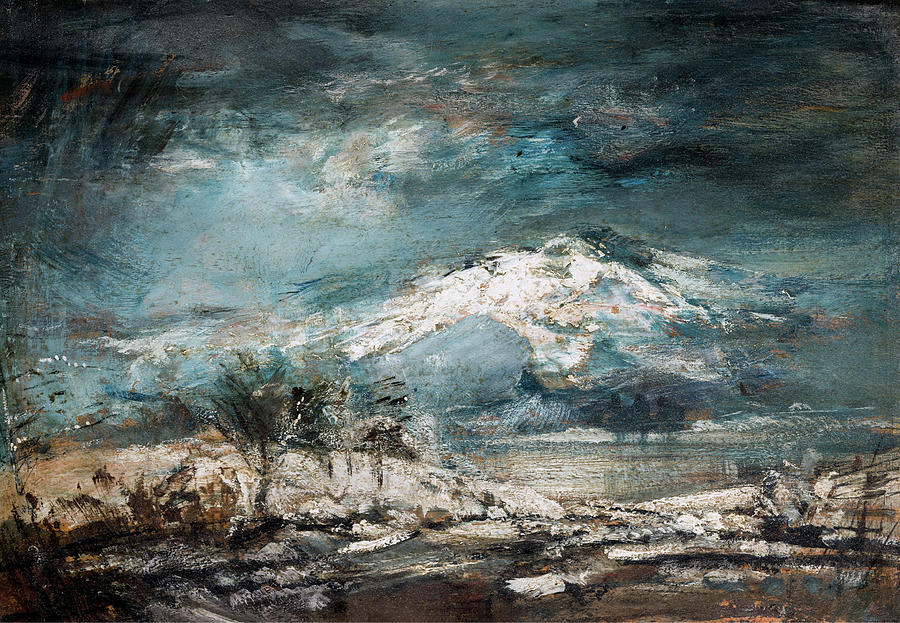 Winter mountain landscape by Mednyanszky Laszlo - Hungarian painters Painting by Mednyanszky Laszlo