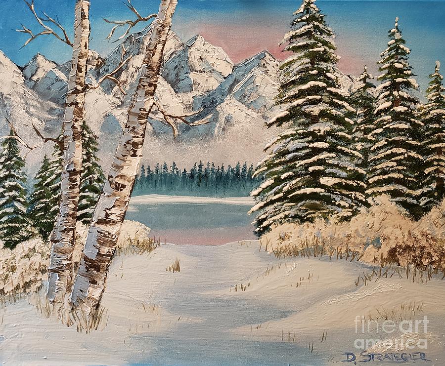 Mountain Painting - Winter Mountain View by Deborah Strategier