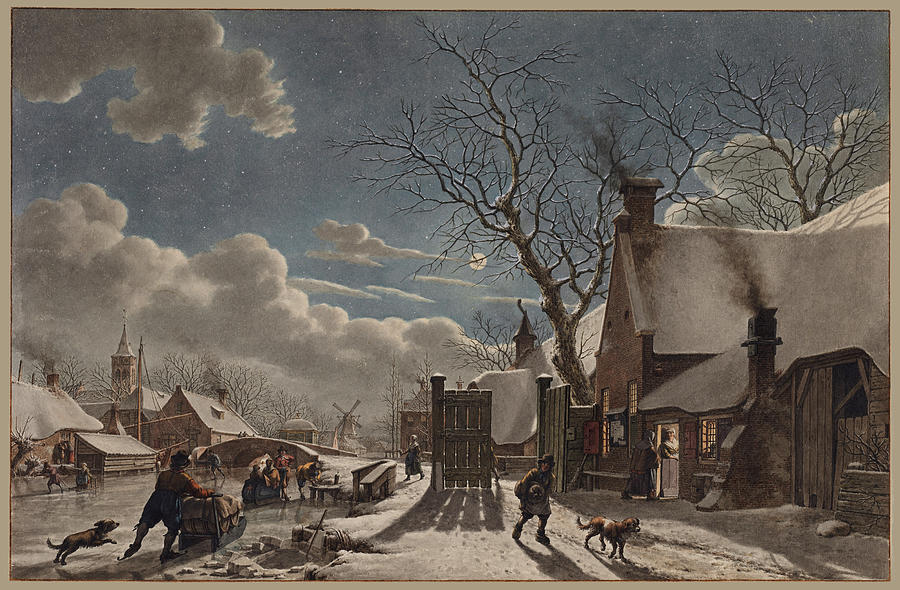 Winter Night in a Dutch Town Drawing by Jacob Cats