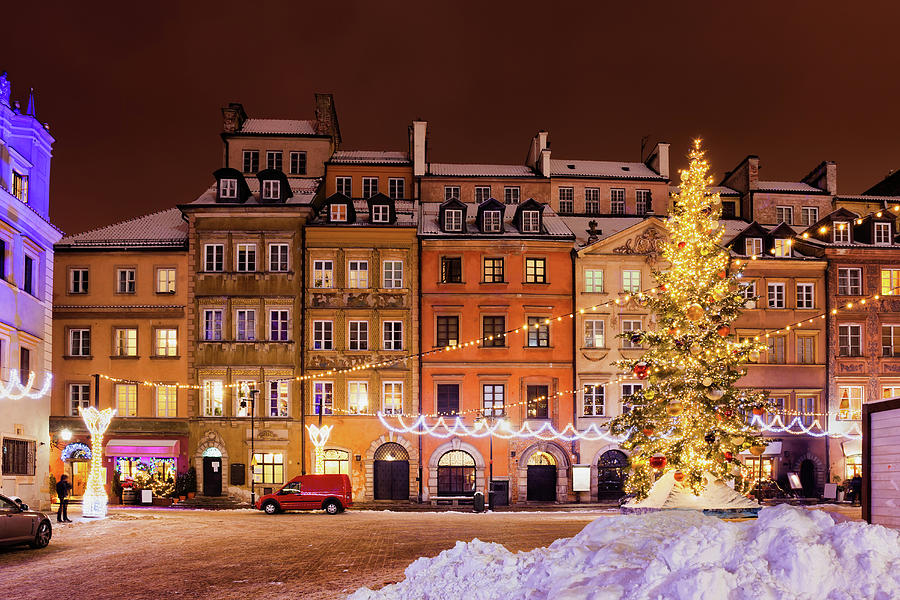 Winter Night In City Of Warsaw During Christmas Holiday Photograph by Artur Bogacki