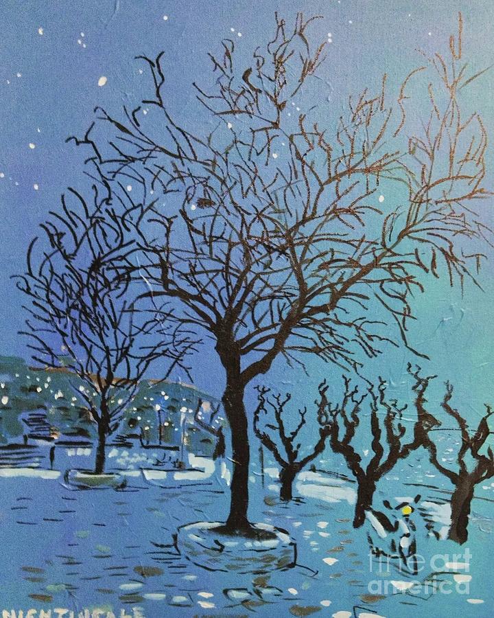 Winter Painting - Winter night in Skopelos by Tam Nightingale
