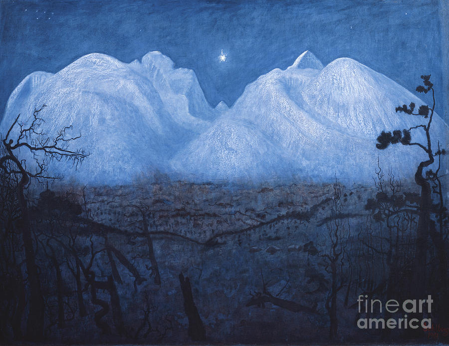 Winter night in the mountains, 1901 Painting by O Vaering by Harald Sohlberg