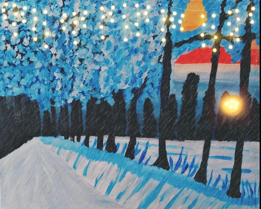 Winter Night Lights Painting by Cherry Vercher