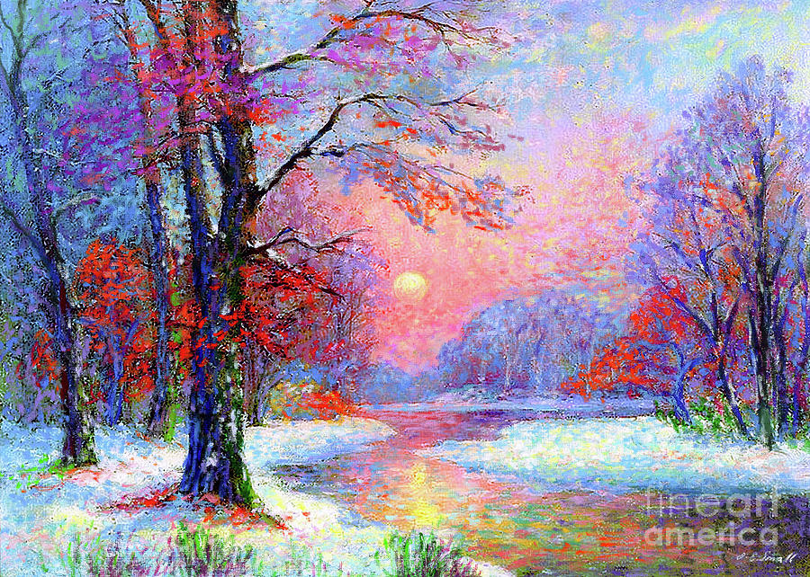 Tree Painting - Winter Nightfall, Snow Scene  by Jane Small